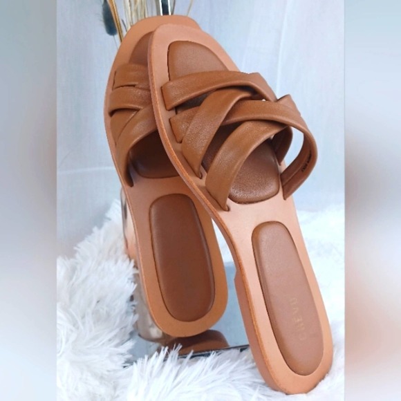 Crevo Shoes - CREVO women's busy strap slide sandles Chestnut Leather Size 8.5